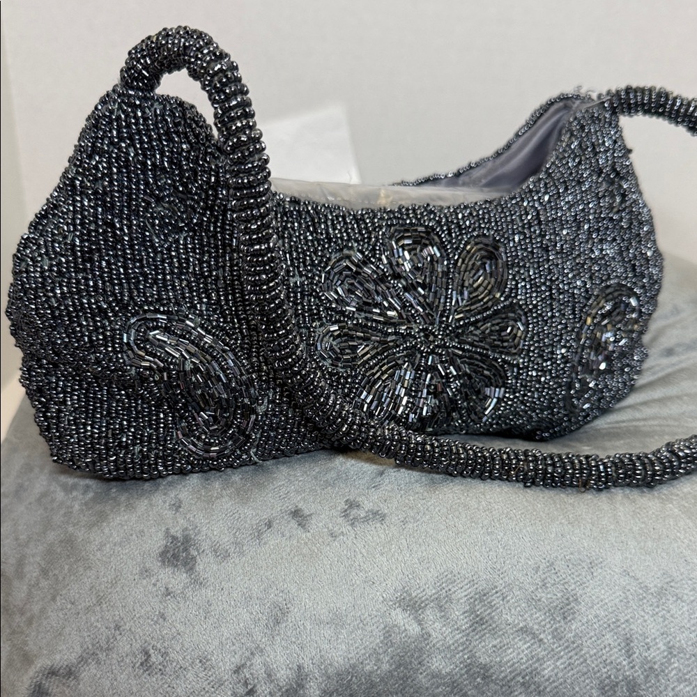 Chic Black Beaded Clutch